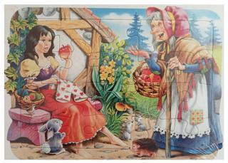 Kzl Pamuk Prenses ve Cadı Resimli Çocuk Puzzle 4 Adet Kalın Karton 32x23 cm