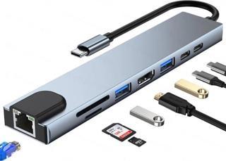Shaza 8in1 USB Type-C Hub Port Adaptör HDMI USB Ethernet PD Girişli