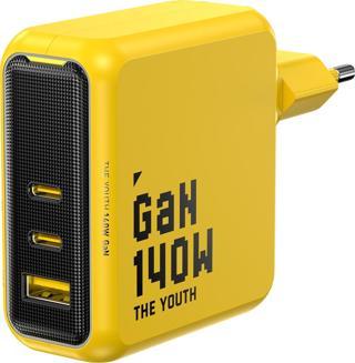Aohi Youth 3 Portlu Şarj Adaptörü,140W Şarj Cihazı, GaN+ 100W Hızlı Şarj İstasyonu, Sarı