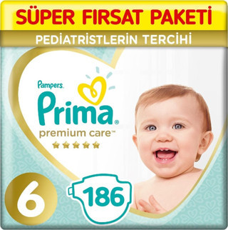 Prima Premium Care 6 Beden Bebek Bezi  62x3 186 Adet