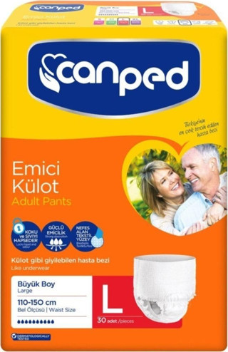 Canped Emici Külot Yetişkin Hasta Alt Bezi Büyük Boy (L) | 30 Adet