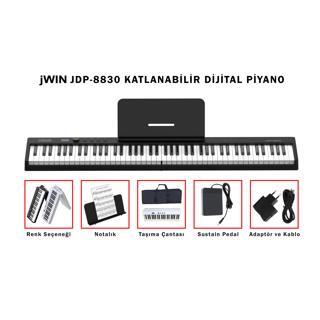Jwin Jdp-8830 88 Tuş Katlanabilir Bluetooth + Şarjlı Piyano Siyah Kılıf Sustain Peda Nota Sehpası Adaptör