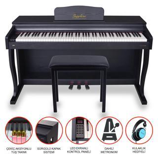 Jwin Sapphire SDP-215BK Çekiç Aksiyonlu Dijital Piyano Seti - Siyah (Tabure ve Kulaklık Hediyeli)