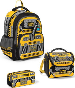 Coral High Kids Sarı Siyah Robot Desenli 3’lü Okul Çanta Seti SET0114424