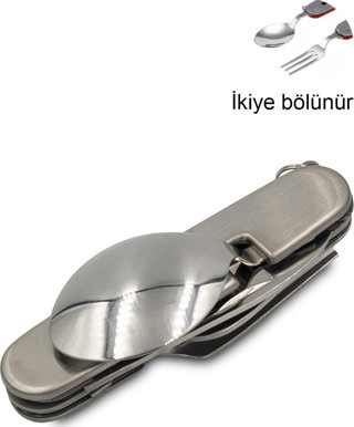 Sedef Silver Ortadan Ayrılabilir Çok Amaçlı Kamp Outdoor Seyahat Piknik Kumanya Çatal Kaşık Bıçak Kiti Çakı Seti