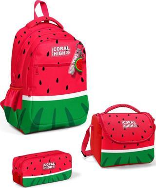Coral High Kids Kırmızı Yeşil Karpuz Desenli 3’lü Okul Çanta Seti SET0114428