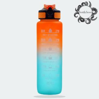 Bottle Boss Renk Geçişli Sızdırmaz Kapak Motivasyon Matarası 1 Litre Sticker HEDİYELİ Turuncu (BB-89959)