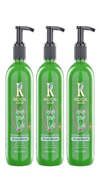 Radical Color NEW 25/Greenapple Amonyaksız Su Bazlı Saç Boyası 250 ML 3 Adet Yeşil Elma