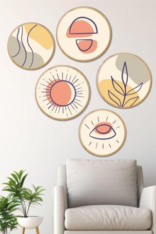 Artavessa Dekoratif Oval 5 Parça Çerçeve Görünümlü Mdf Tablo Seti