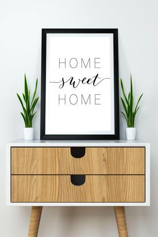 Artavessa Tek Parça Çerçeve Görünümlü Yazılı Mdf Tablo "Home Sweet Home"