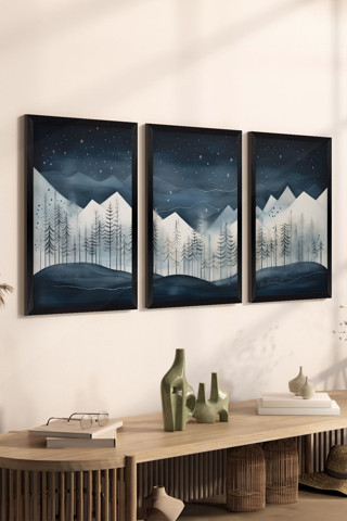 Artavessa 3 Parça Siyah Çerçeve Görünümlü Mdf Poster Tablo Seti - Set 14