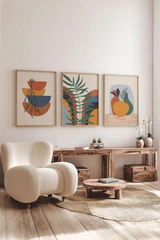 Artavessa Gerçek Ahşap Çerçeveli 3 Parça 3D Poster Tablo Seti