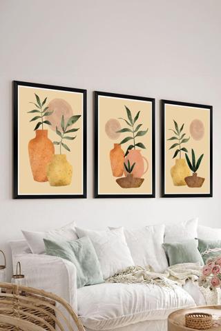 Artavessa 3 Parça Siyah Çerçeve Görünümlü Mdf Tablo Seti - Set 28