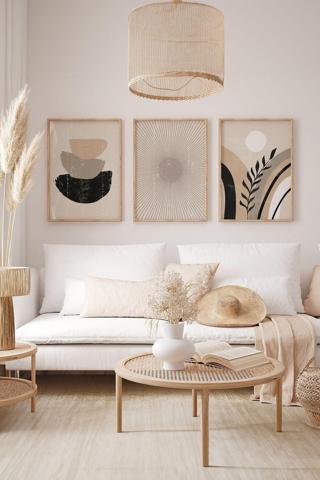 Artavessa Gerçek Ahşap Çerçeveli 3 Parça 3D Poster Tablo Seti