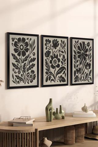Artavessa 3 Parça Siyah Çerçeve Görünümlü Mdf Poster Tablo Seti - Set 30