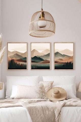 Artavessa Gerçek Ahşap Çerçeveli 3 Parça 3D Poster Tablo Seti - Ersy3Set18