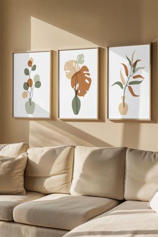 Artavessa Gerçek Ahşap Çerçeveli 3 Parça 3D Poster Tablo Seti