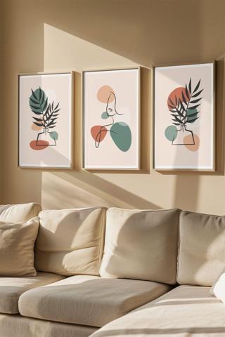 Artavessa Gerçek Ahşap Çerçeveli 3 Parça 3D Poster Tablo Seti