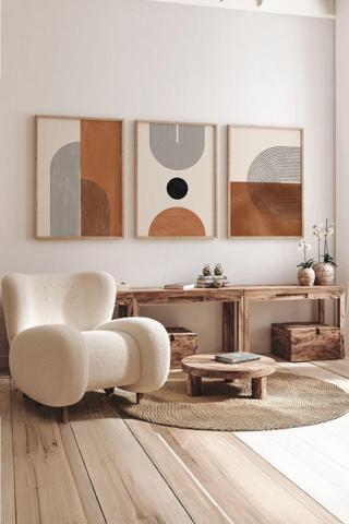 Artavessa Gerçek Ahşap Çerçeveli 3 Parça 3D Poster Tablo Seti