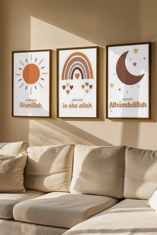 Artavessa 3 Parça Kahverengi Gerçek Ahşap Çerçeveli Tablo Seti - Model 21