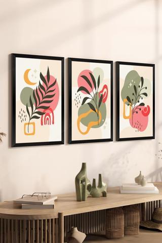 Artavessa 3 Parça Siyah Çerçeve Görünümlü Mdf Tablo Seti - Set 19