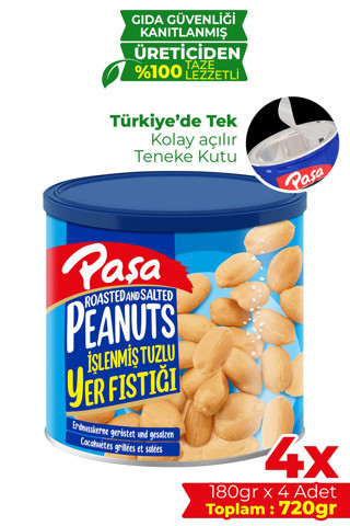 İşlenmiş Yer Fıstığı Teneke Kutu 180 gr X 4 Adet (720 GR)
