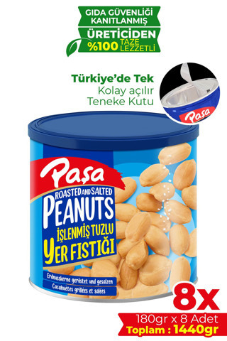İşlenmiş Yer Fıstığı Teneke Kutu 180 gr X 8 Adet (1440 GR)
