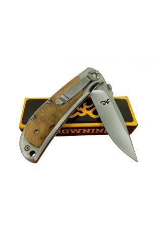 Browning 338B Açık Kahve Av / Kamp Çakısı 21,5Cm - Yarı Otomatk, Kemerlikli, Ahşap Sap