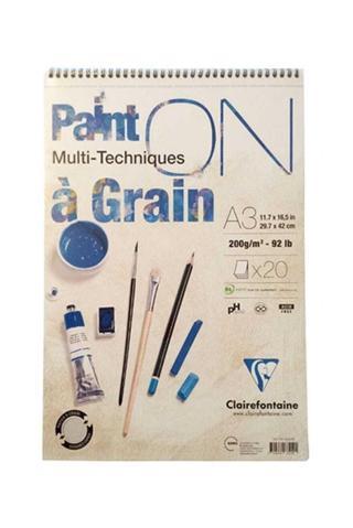 Clairefontaine Paint-On A Grain A3 Çizim Bloğu 200 Gram 20 Yaprak Üstten Spiralli Çok Amaçlı Blok