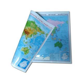 Gürbüz 22011 Dünya Haritası Fiziki + Siyasi Çift Taraflı 35X50 Cm