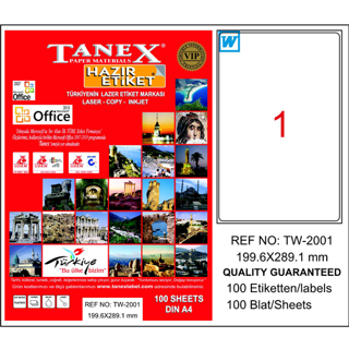 Tanex Tw-2001 Lazer Etiket 199X289 Mm Tw2001Las10100