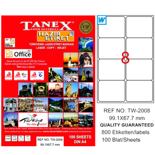Tanex Tw-2008 Lazer Etiket 99X67 Mm Tw2008Las10100