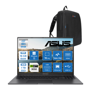 Asus Vivobook 16X K3605VC-RP461 Intel Core I5 13420H 16GB 1tb SSD RTX3050-4GB Windows 11 Pro 16" 144Hz Wuxga Taşınabilir Bilgisayar RP461P08 + Zetta Çanta