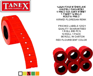 Tanex Makine Etiketi 12X21 Mm Çizgili Fosforlu Kırmızı 6 Lı Tnx1221530800 (1 Paket 6 Adet)