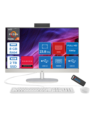 Hp 24-CR0034NT Amd Ryzen 5 7520U 8gb 2tb SSD Windows 11 Home Amd Radeon™ Grafik Kartı 23.8 Inç IPS Fullhd All In One Bilgisayar 80B96EAH23+ Zetta Flash Bellek