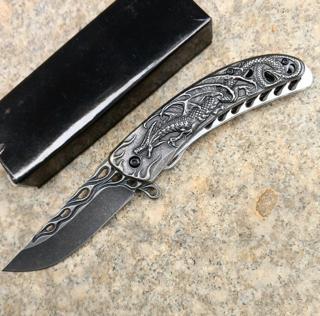 Cakistore Browning Eskite İşlemeli Ejderha Desenli Otomatik Kamp Çakısı
