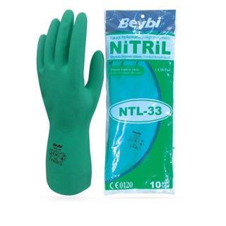 Beybi Ntl-33 10 Beden Korun Yeşil Nitril Kimyasal Eldiven (10 Lu Paket)