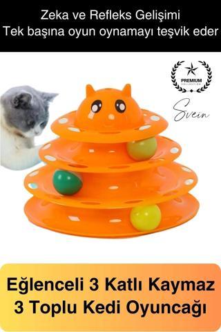 3 Katlı 3 Toplu Kedi Oyuncağı Yuvarlak Eğlence Dönen Hareketli ABS Plastik Çıngıraklı Zeka Gelişim
