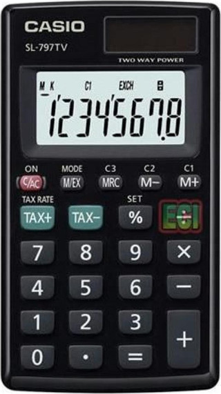 Casio 8 Hane Siyah Cep Tipi Hesap Makinesi SL-797Tv-Bk