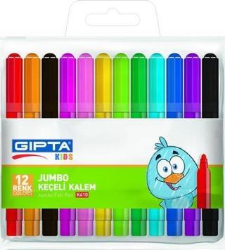 Gıpta Jumbo Keçeli Boya Kalemi Pvc Zip Çanta 12 Renk K4101
