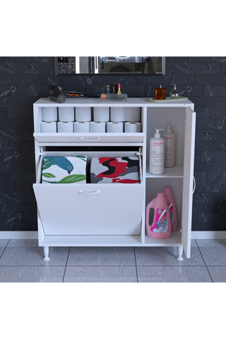 Modilayn 90 x 97 x 32 cm YENİCE Kirli Çamaşır Sepetli Dolap Çok Amaçlı Banyo Dolabı Mutfak Dolabı