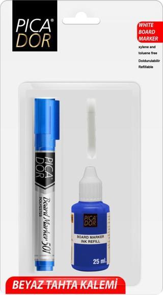 Picador 501 Doldurulabilir Beyaz Tahta Kalemi Seti Yuvarlak Polyester Uç Mavi KX-041