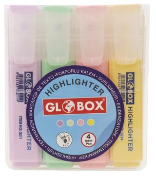Globox Fosforlu Kalem İşaretleme Kalemi Kesik Uç Pastel Renk Karışık Renk (4 Lü Paket) 3230