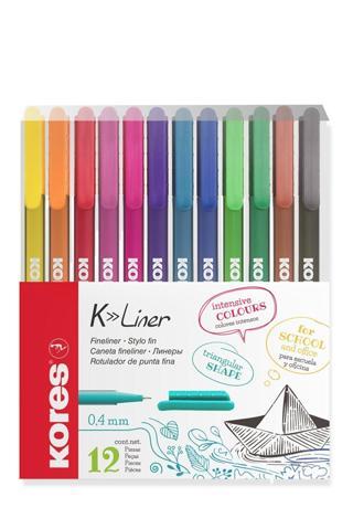 Kores K-Liner Set Fine Liner İnce Uçlu Keçeli Kalem 0,4 Mm Karışık 12 Renk