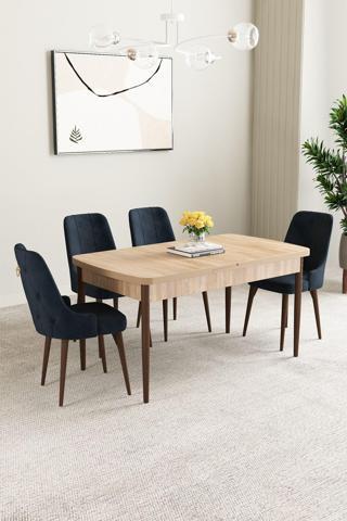 Asaella Mobilya Clara Meşe Desen 80X132 Açılabilir Mutfak Masası Takımı 4 Adet Sandalye