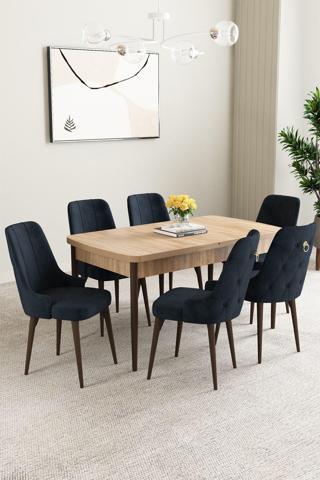 Asaella Mobilya Clara Meşe Desen 80X132 Açılabilir Yemek Odası Takımı 6 Adet Sandalye