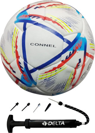 Delta Connel El Dikişli 4 Numara Dura-Strong Futbol Topu + Çok Fonksiyonlu Top Pompası İkili Set