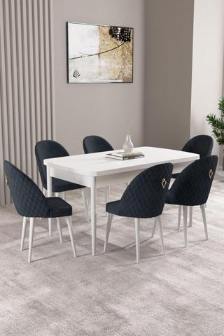 Asaella Mobilya Milas Beyaz 80X132 Mdf Açılabilir Mutfak Masası Takımı 6 Adet Sandalye