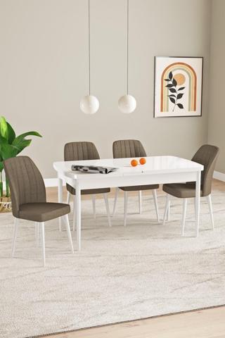 Asaella Mobilya Elis Beyaz 80X132 Açılabilir Masa Takımı 4 Adet Sandalye