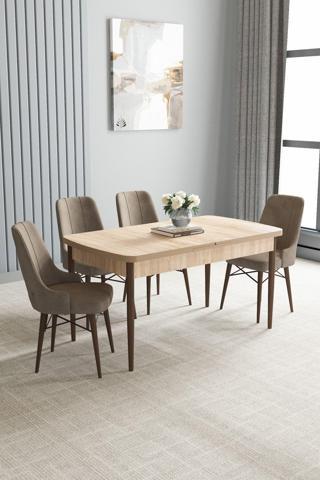 Asaella Mobilya Jusie Meşe Desen 80X132 Açılabilir Mutfak Masası Takımı 4 Adet Sandalye